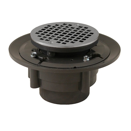 Jones Stephens 3inX4in Heavy Duty PVC Shower Drain with 3-1/2in PVC Spud and 5in Round Brushed Nickel Strainer D4984BN